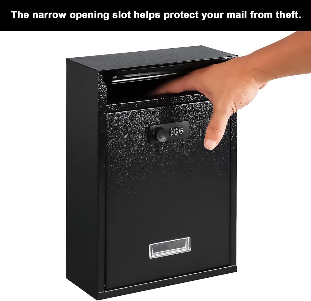 KYODOLED Locking Wall Mount Mailbox, 8.54‘’*3.35‘’*12.4‘’, Com-lock-black