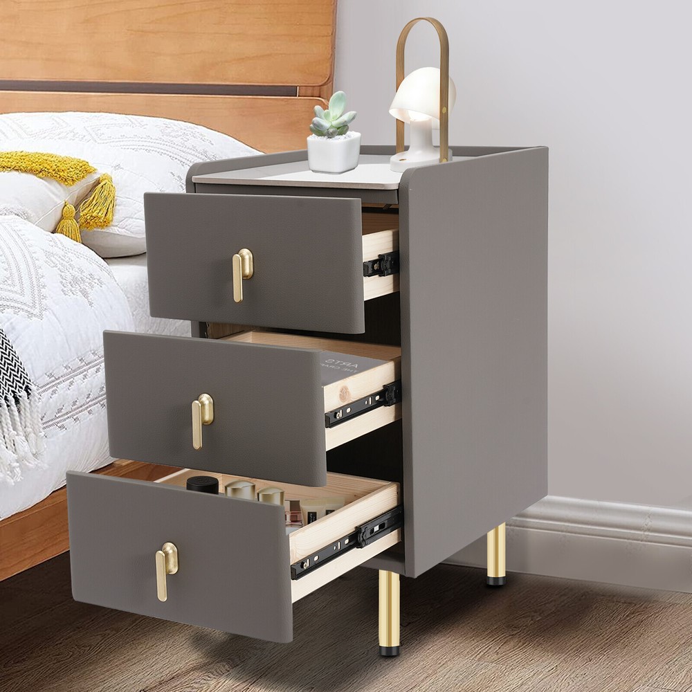 Three-Layer Bedside Cabinet with Drawers, Space-Saving Nightstand