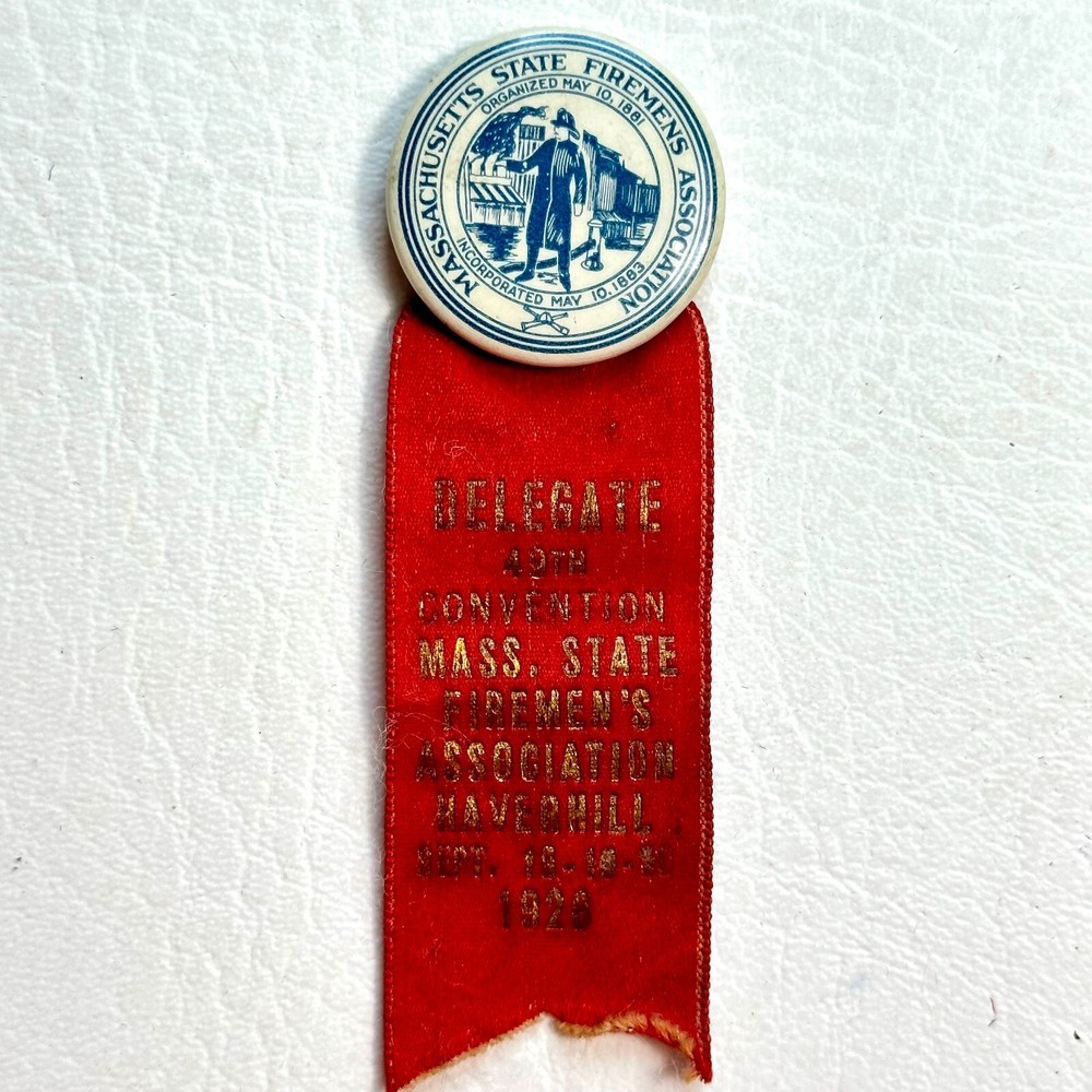 1928 Massachusetts Fireman's Association 49th State Convention DELEGATE Ribbon