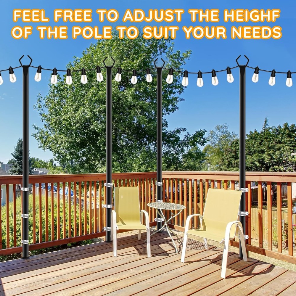 6 Pack String Light Poles, Outdoor Pole 10ft 6 Pack, Black