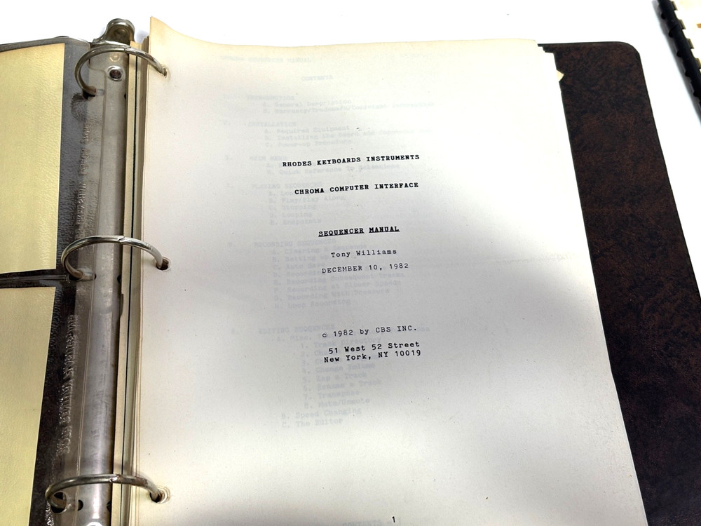 Vintage Rhodes Chroma Binder + Manuals – Programming, Interface & Performance
