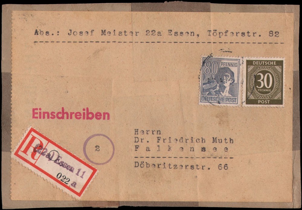 Germany Michel #928, 957 parcel front, registered, 1943