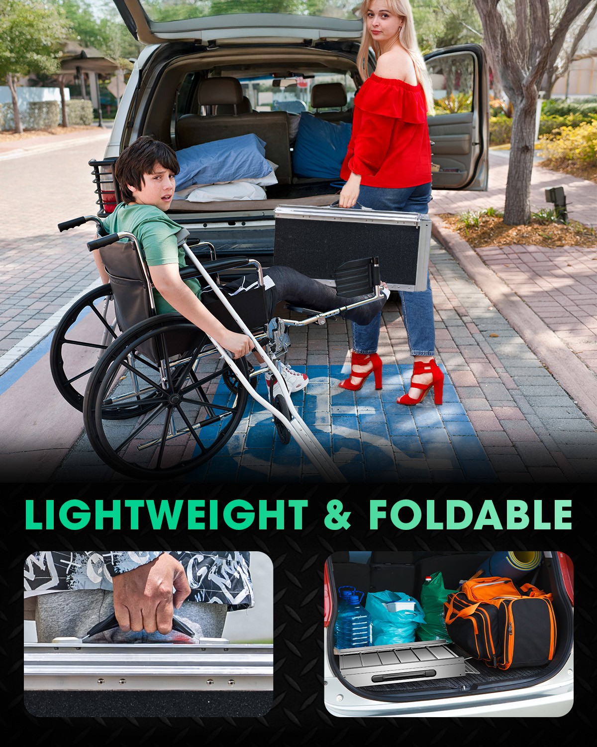 5ft Wheelchair Ramp with 4 Support Legs Aluminum Ramps for Home Steps & Stairs