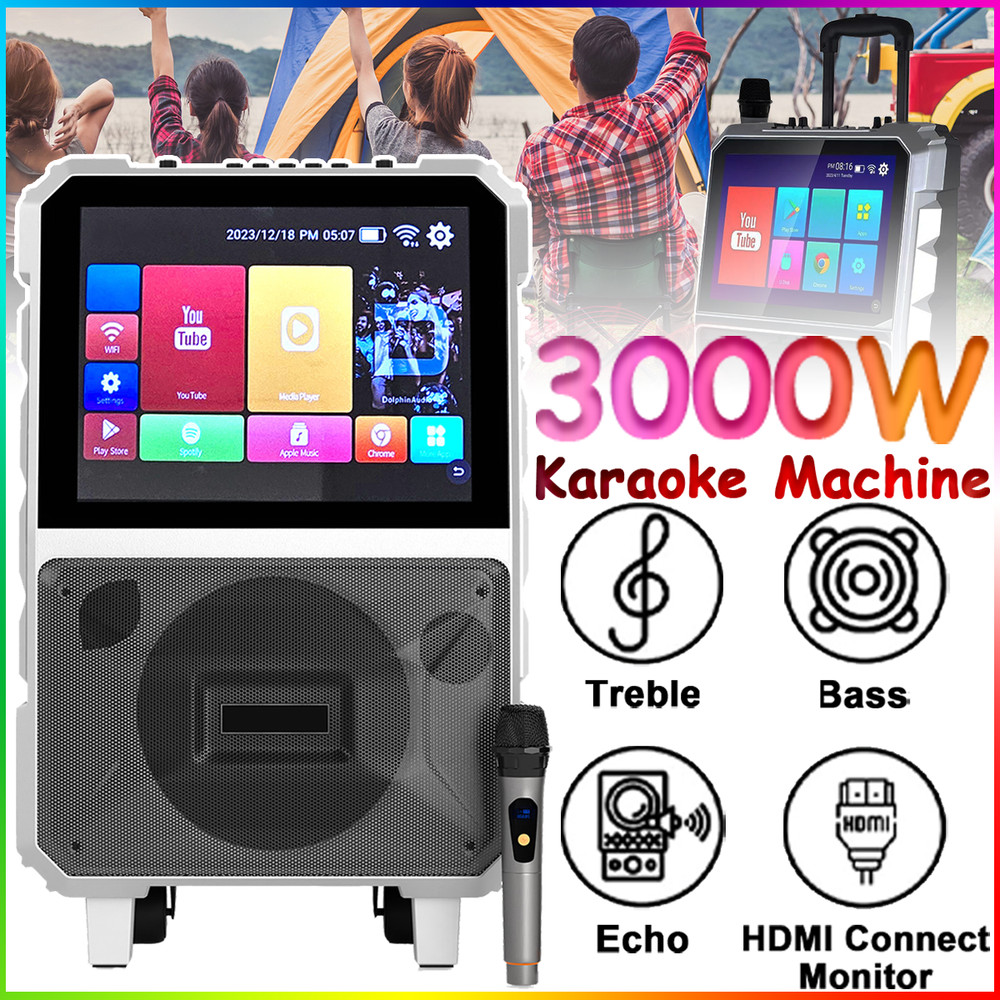 8" Karaoke Machine Bluetooth Speaker Lyrics Display Screen Wireless Mic DJ USB