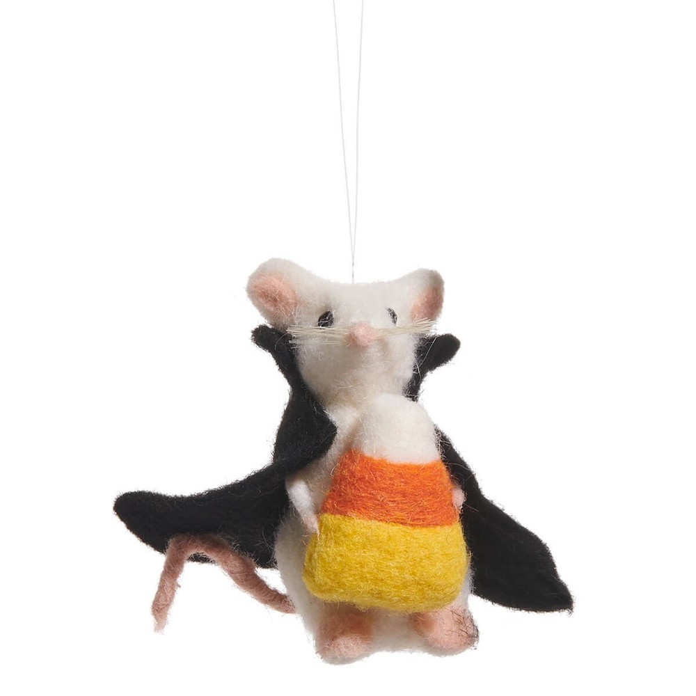 Vampire Mouse Holding Candy Corn Halloween Costume Ornament