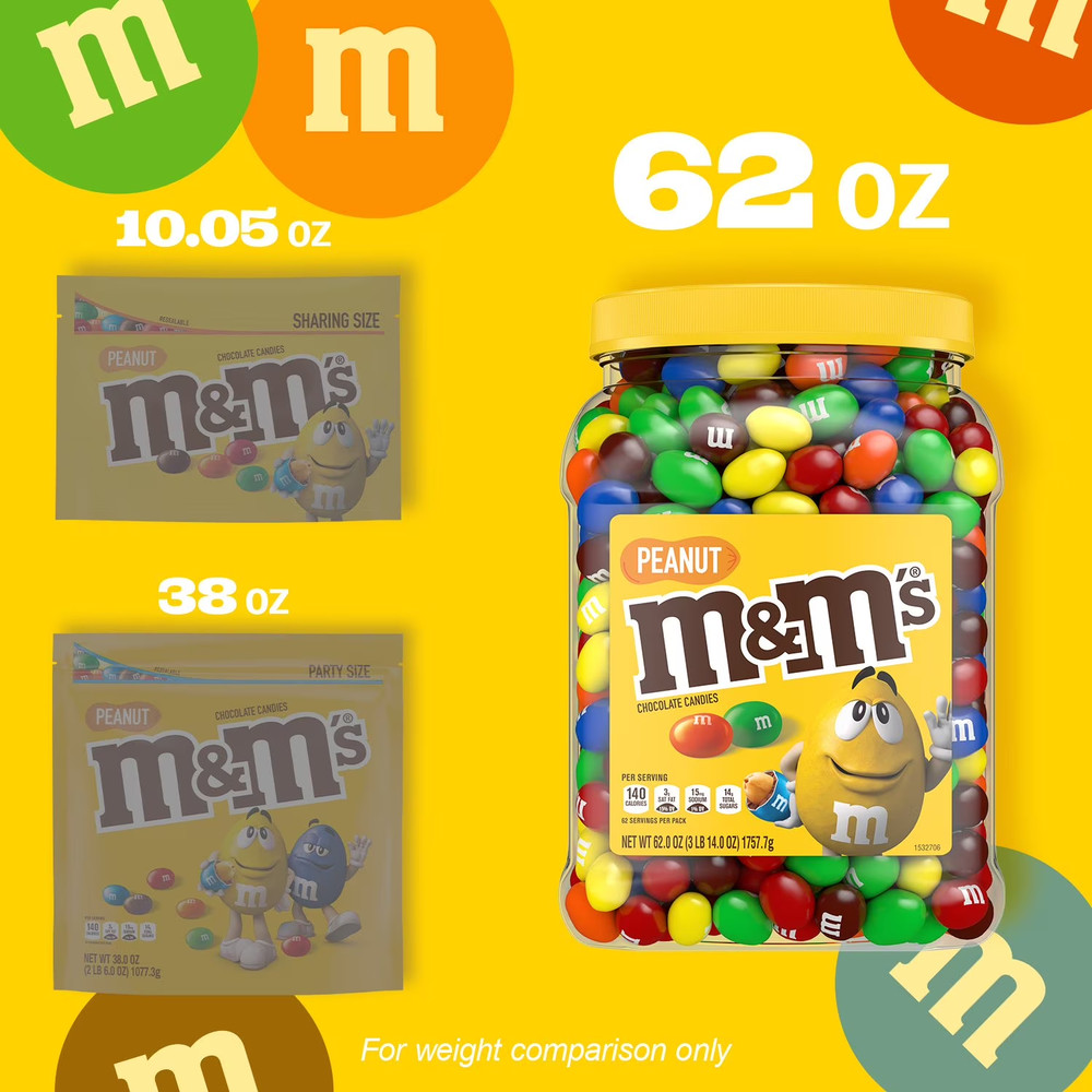M&M'S Peanut Milk Chocolate Candy, 62 oz.