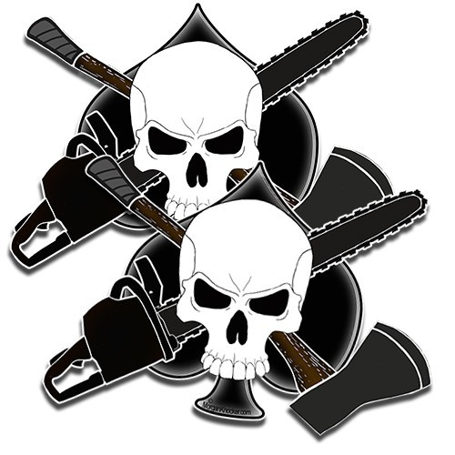Loggers Crossbones 2 Decal stickers arborist forestry CHAINSAW tree AXE skull 5"