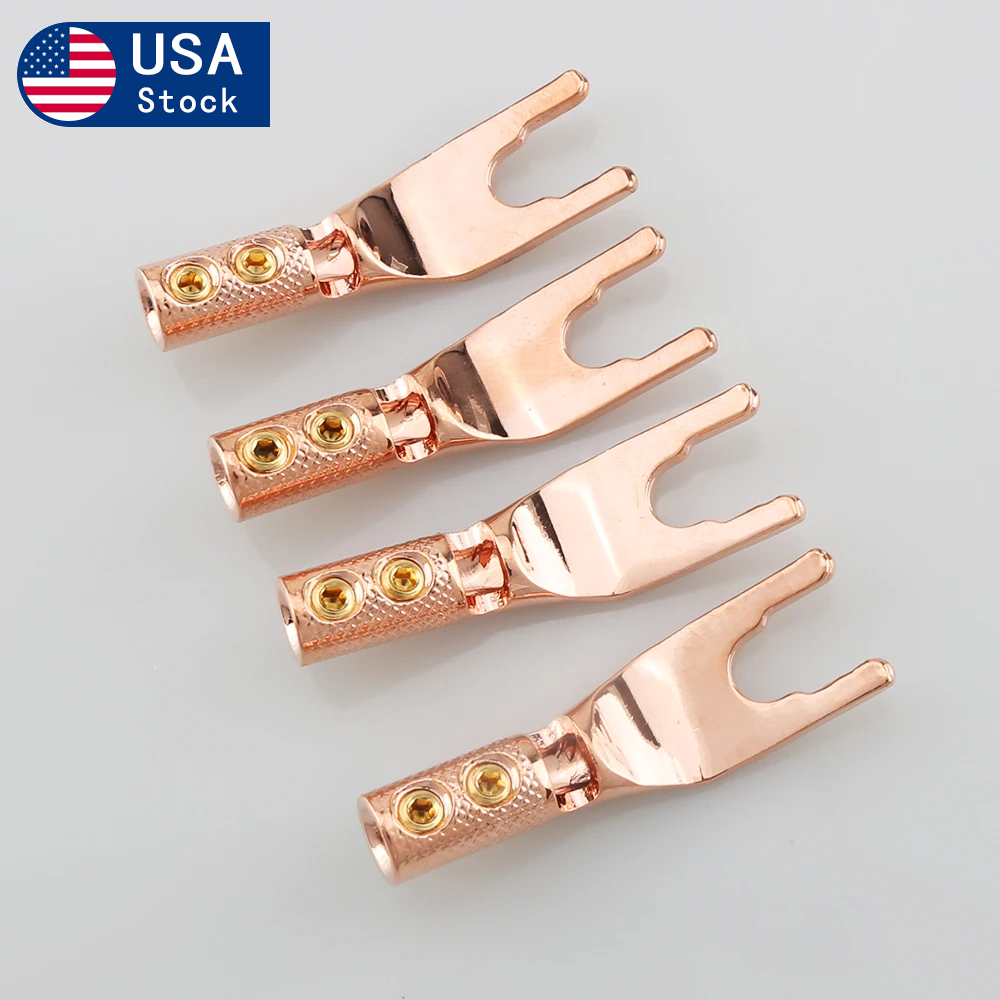8pcs Pure Copper Y Spade Connector DIY HIFI Speaker Cable Jack Fork Plug