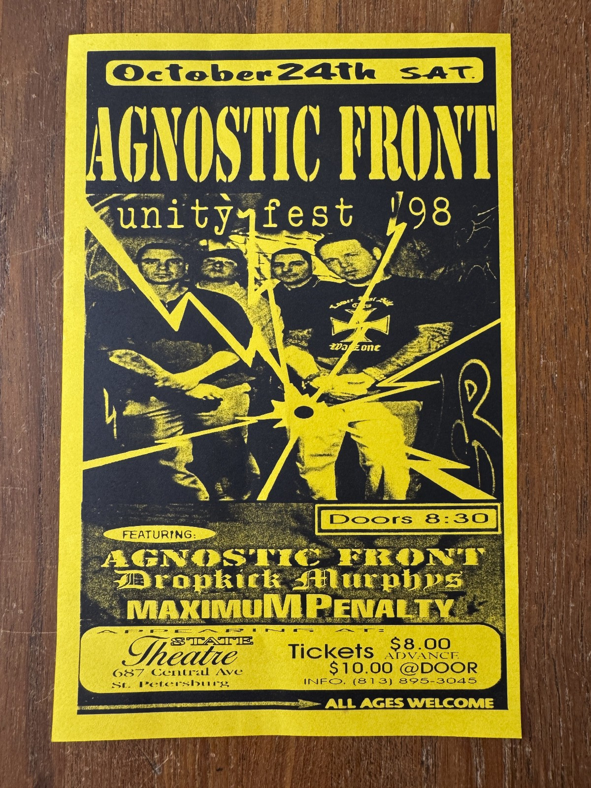 original 1998 AGNOSTIC FRONT,  DROPKICK MURPHYS,  St Petersburg FLA 8"x5"