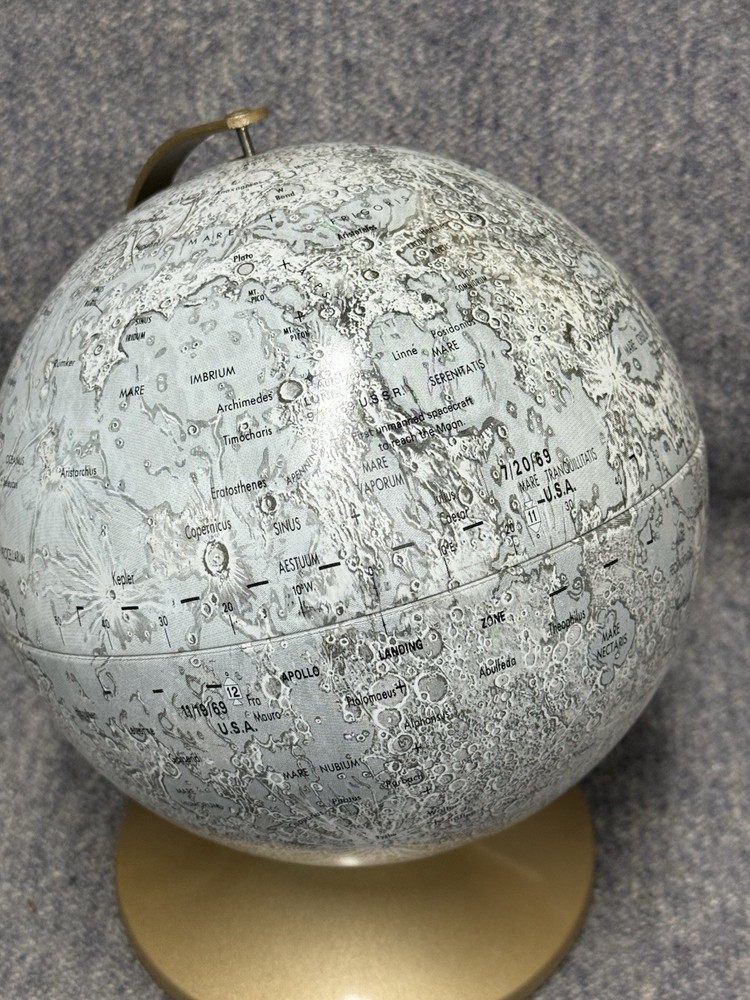 Replogle Globe The Moon Authentic 6” Model Vintage Includes Manned Landing Sites