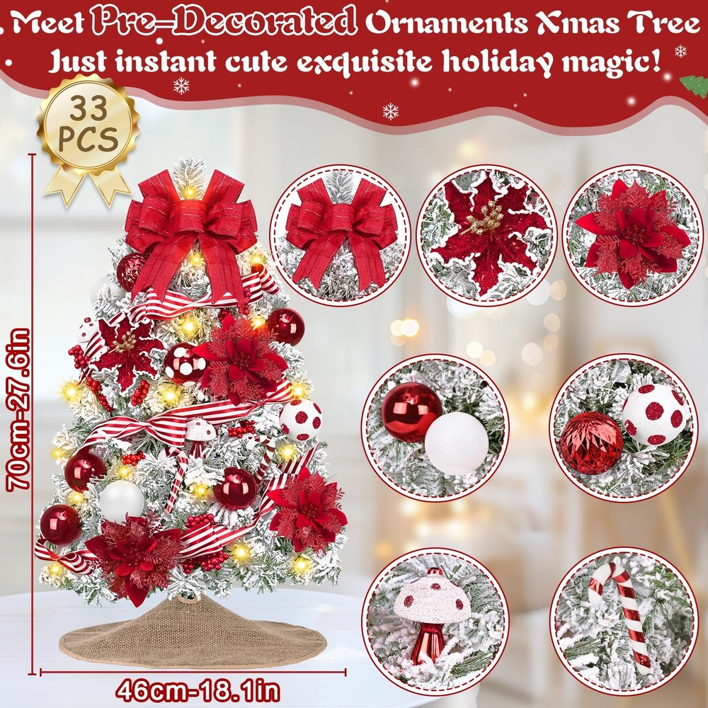 Uspring Small Flocked Christmas Tree with Lights, 2Ft Table 2ft 4in, White