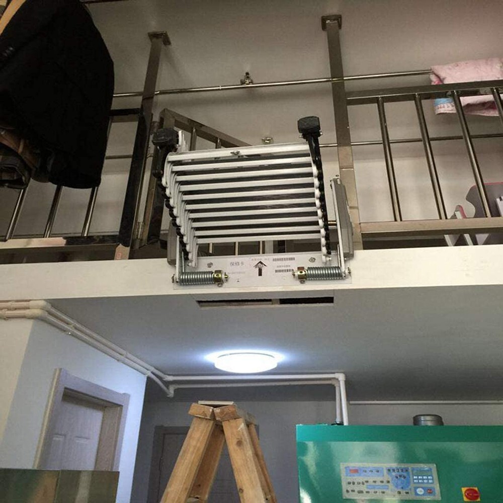 9.8ft Attic Loft Pull Down Ladder 12Step Wall Mounted Folding Loft Ladder Stairs