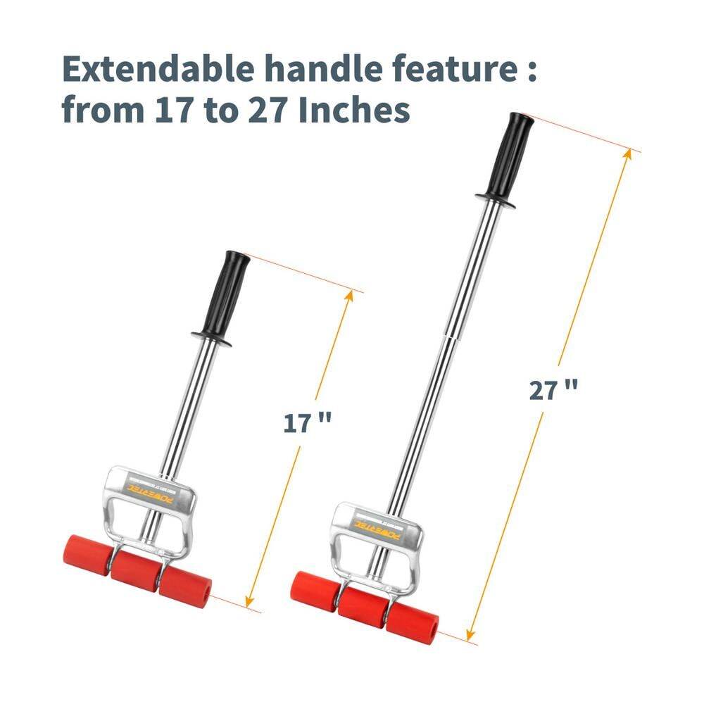 POWERTEC Extendible Roller Heavy-Duty Die-Cast Leverage Handle 27 in. Depth