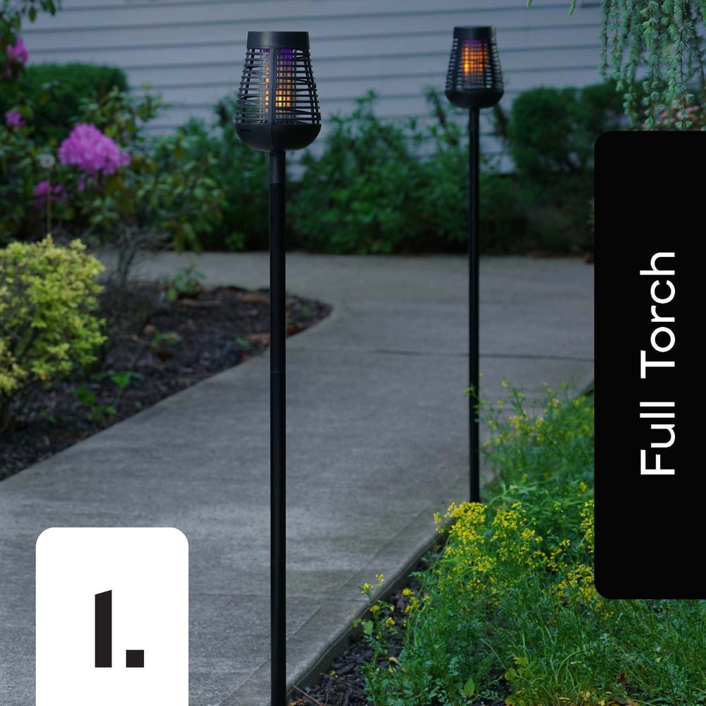 Pic Solar Insect Killer Torch with LED Flame Effect, Black Torch