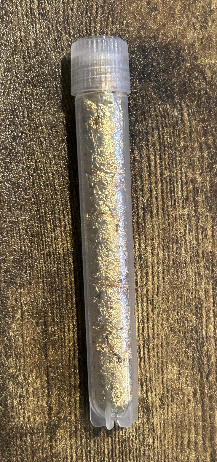 5 Gold Flake Large Vials... 5mil. 3.5” Stand able Test Tubes. BEST DEAL !!