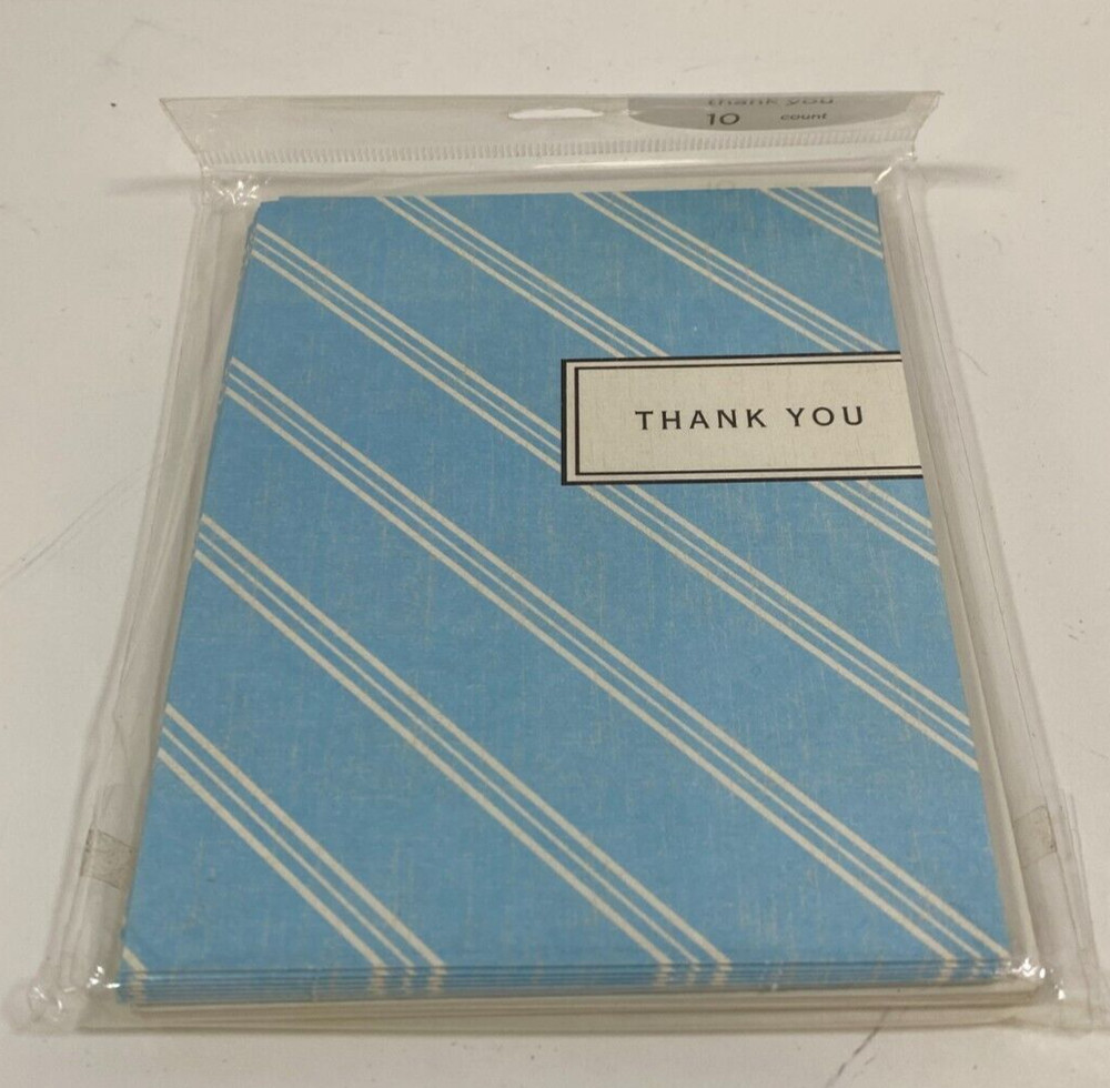 10 Pack Heartline Thank you Notes Blue & White Diagonal Stripes - NIP