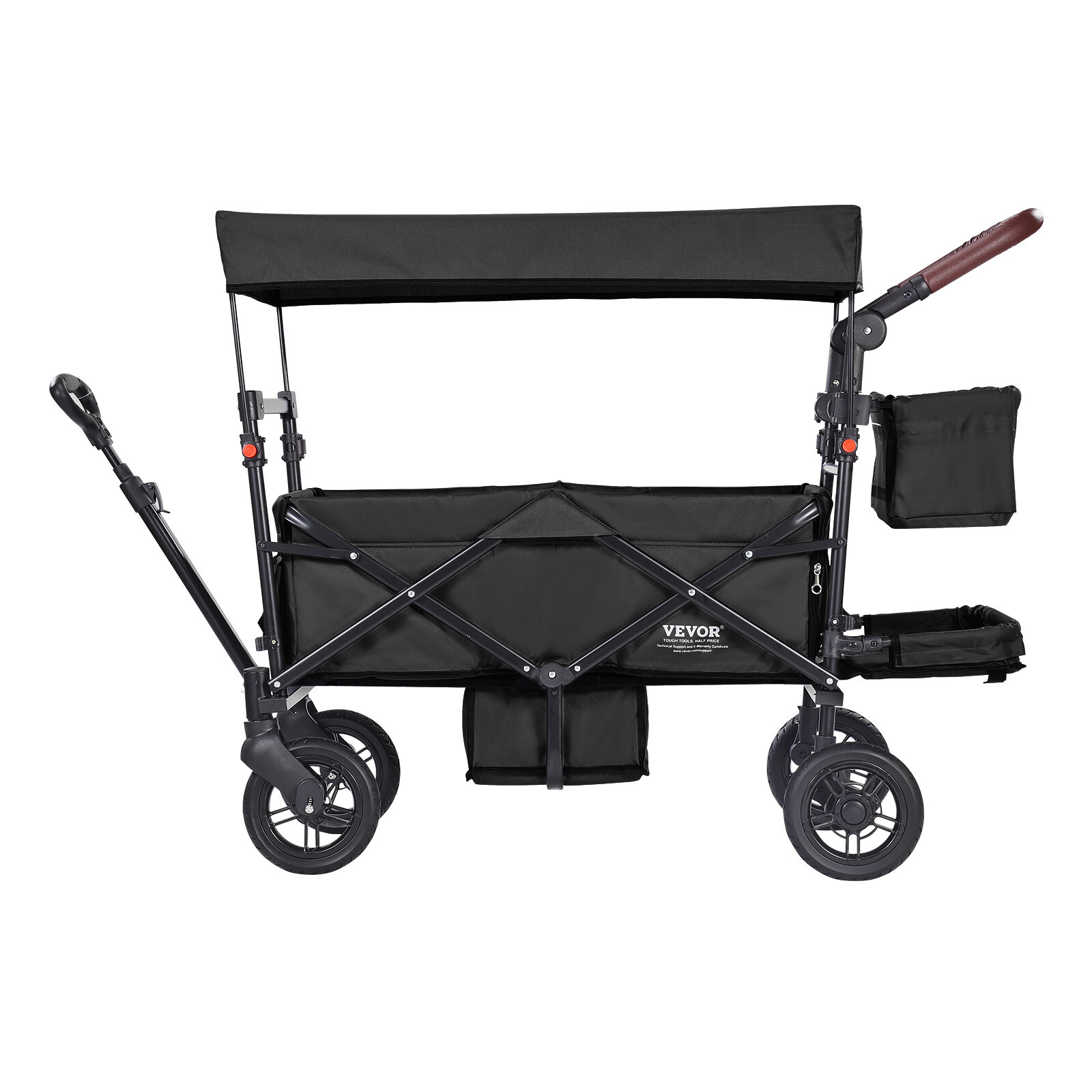 VEVOR Wagon Stroller Push Pull Quad Collapsible for 2 Kids w/ Canopy Black