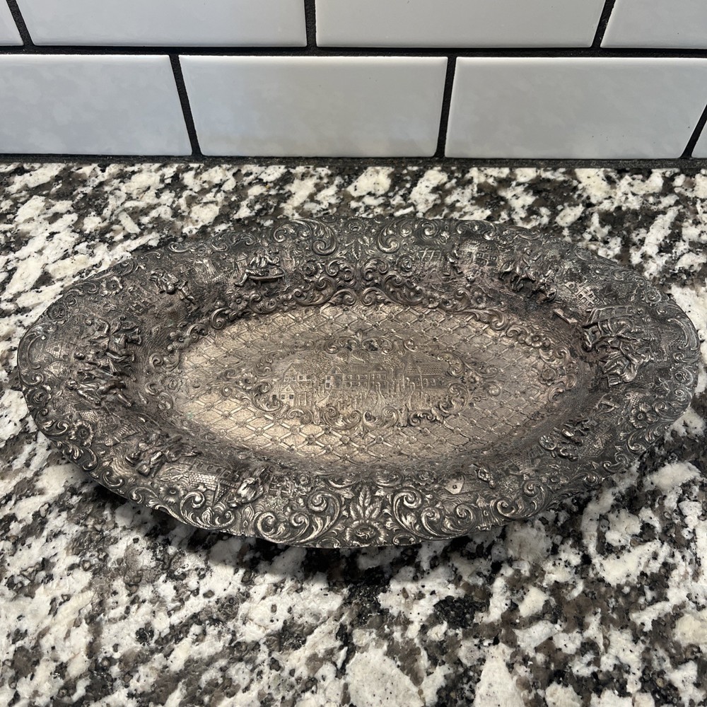 Sheffield Repousse Silver Oval Bread Dish