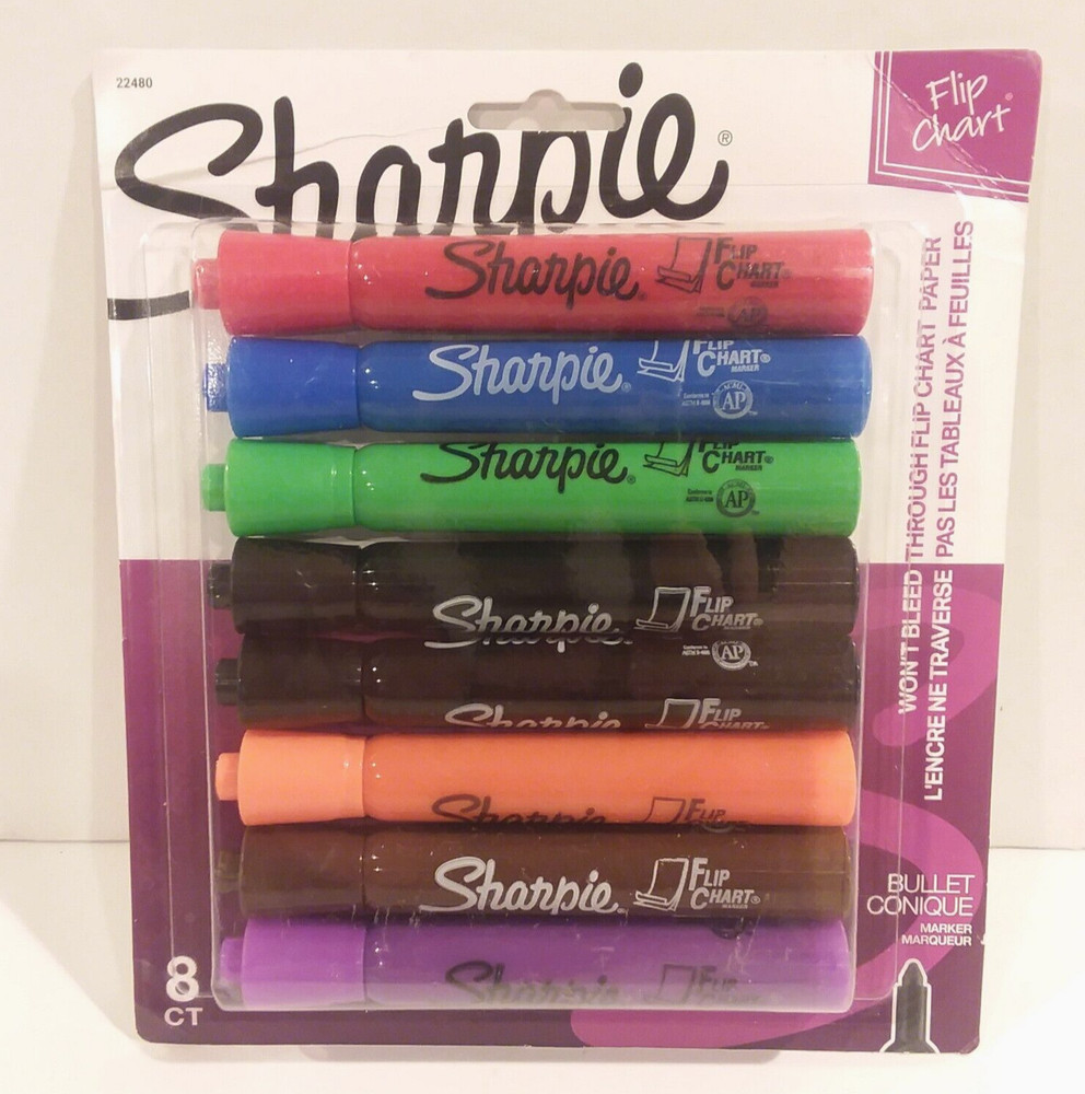 8-Pack Sharpie Flip Chart Markers Bullet Point Assorted Colors 22480 NEW