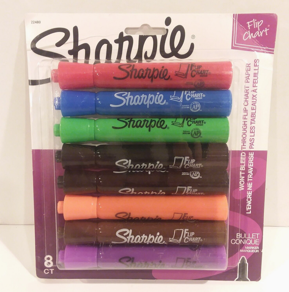 8-Pack Sharpie Flip Chart Markers Bullet Point Assorted Colors 22480 NEW