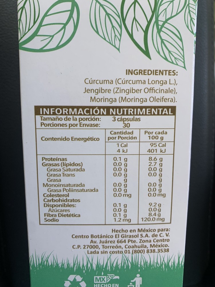 Capsulas De Moringa Curcuma Y Jengibre 90 Capsules