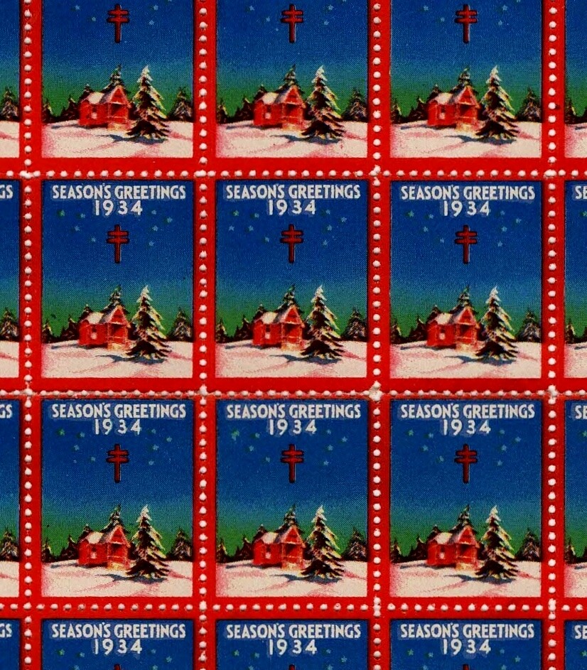 1934 WX75 Winter Night/Snow Partial Sheet of 90 US Christmas Holiday Seals MNH