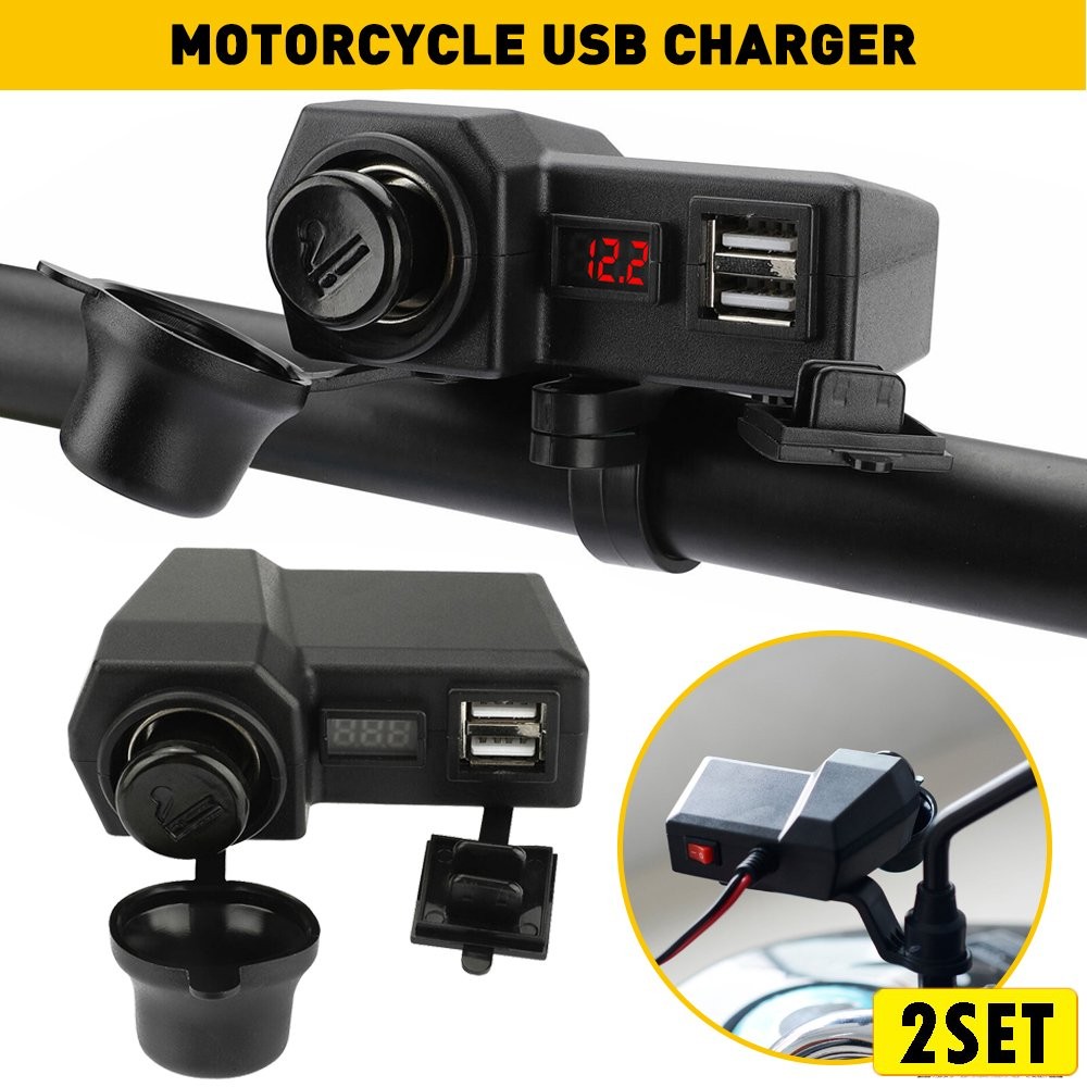 Motorcycle Phone Waterproof USB Power Charger Voltmeter Cigarette Lighter Socket