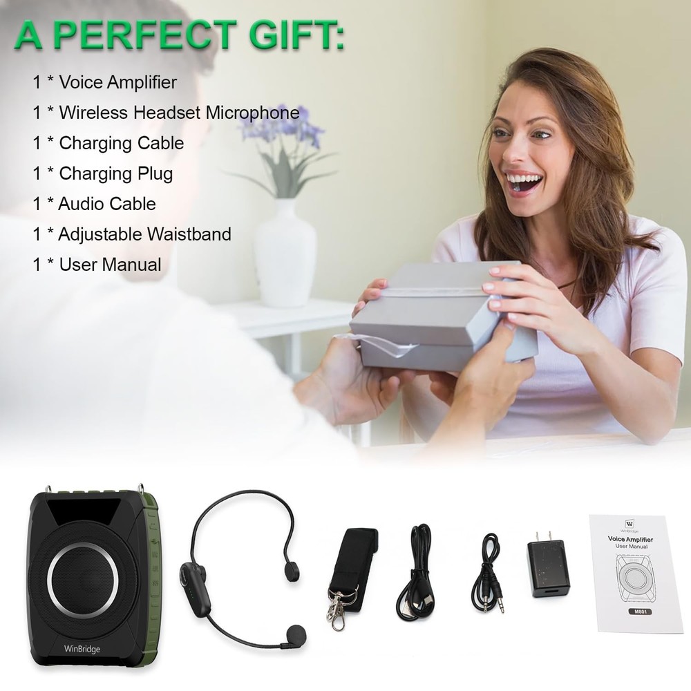 Bluetooth 5.0 Voice Amplifier with Wireless Mic Headset Waterproof Personal