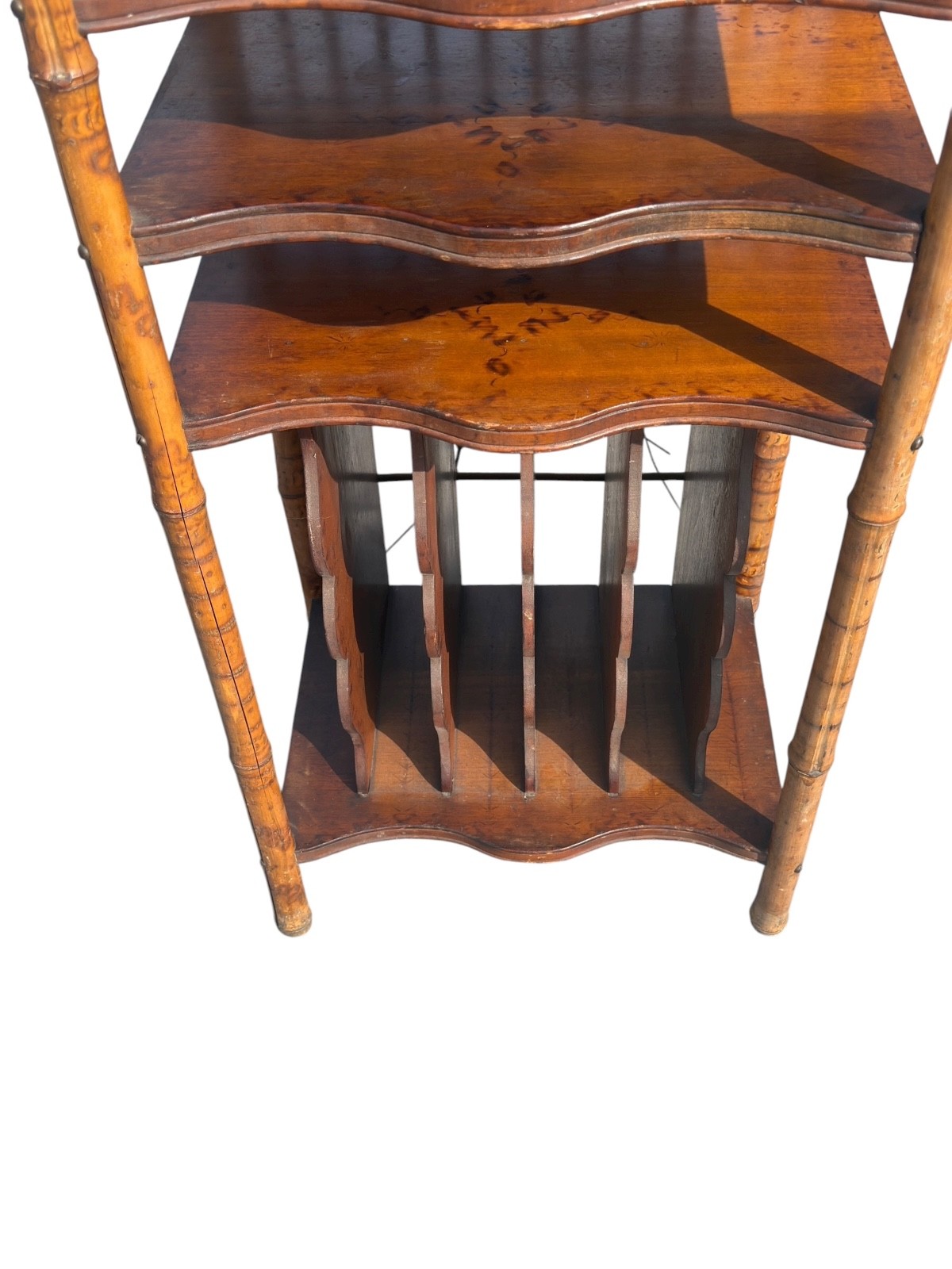 antique victorian stick and ball eastlake bamboo bookshelf magazine rack 1890