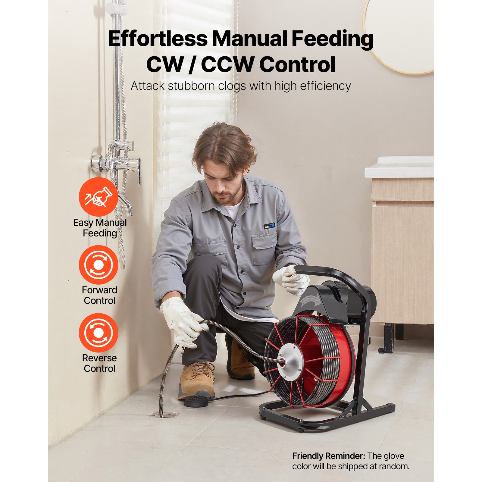 Uimoso Drain Cleaning Machine with 75FT x 1/2 In Cable and 4 Cutter Attachments