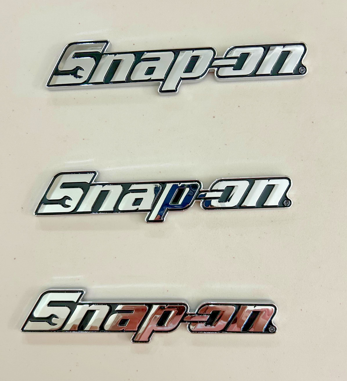 3PCs SNAP-ON TOOL BOX LOGO EMBLEM Chrome Silver Badge Decal 8" INCH LONG - NEW