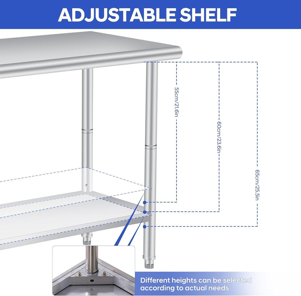 48" Stainless Steel Table – Prep Island, Workshop, Garage, Foldable & Easy Clean