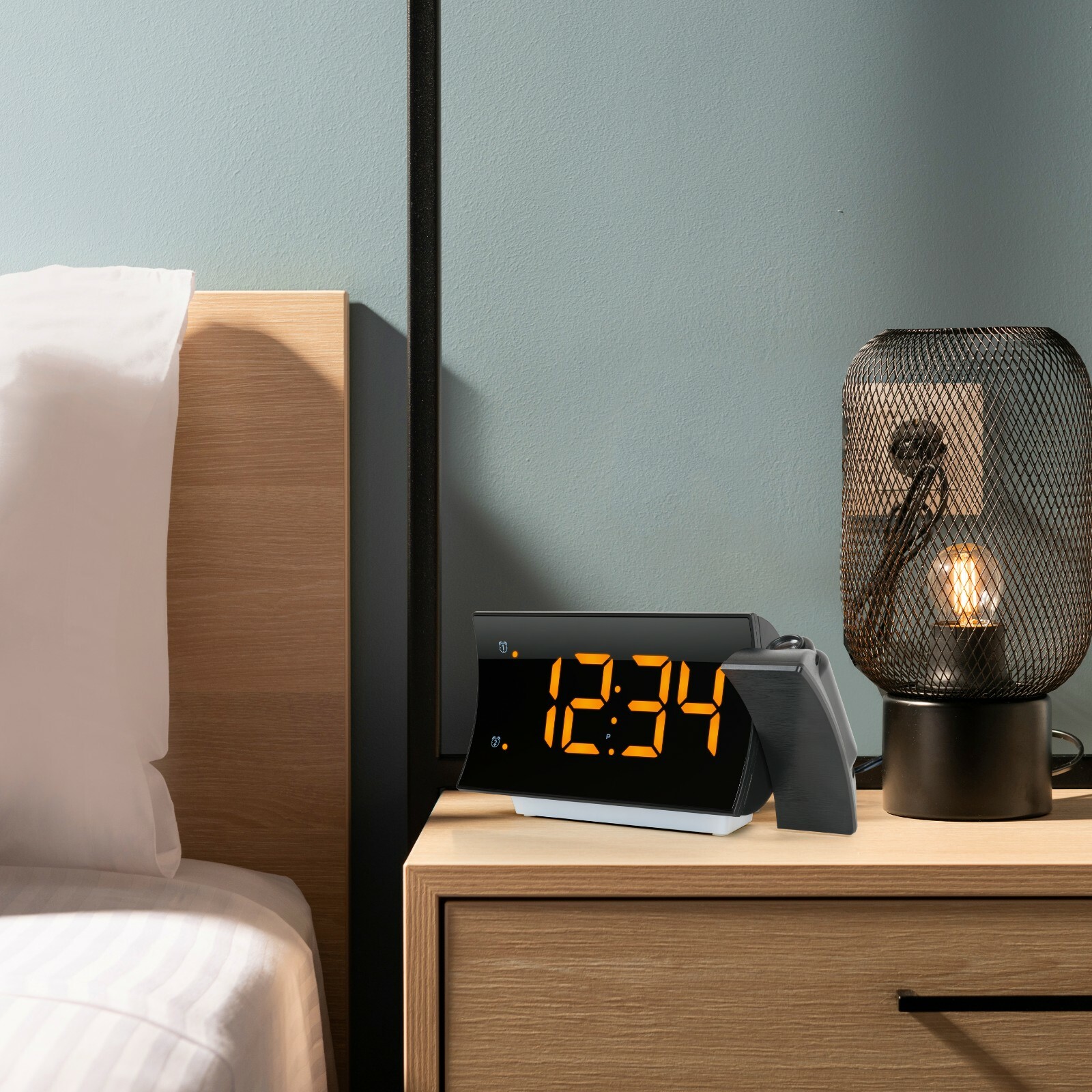 817-83957 La Crosse Technology Curved LED Projection Alarm Clock with FM Radio