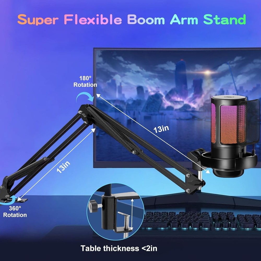 Versatile USB Mic for Gaming & Streaming with Noise Cancellation & Mute Switch