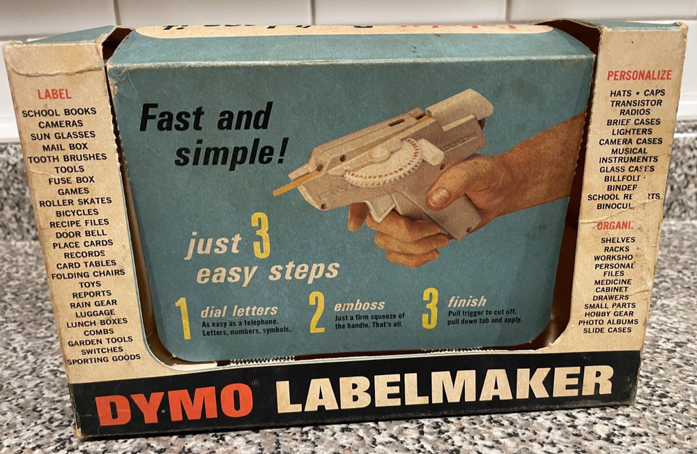 Vintage Tan Dymo Label Maker with Original Box