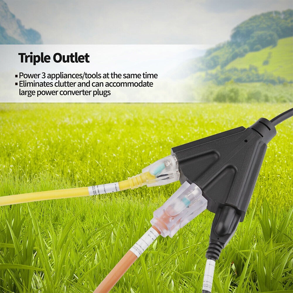 16/3 Outdoor Extension Cord Heavy Duty 3-Outlet SJTW Indoor/Outdoor 6/10/15/25FT