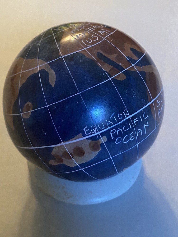 2PC Desktop World Globe Stone Carved