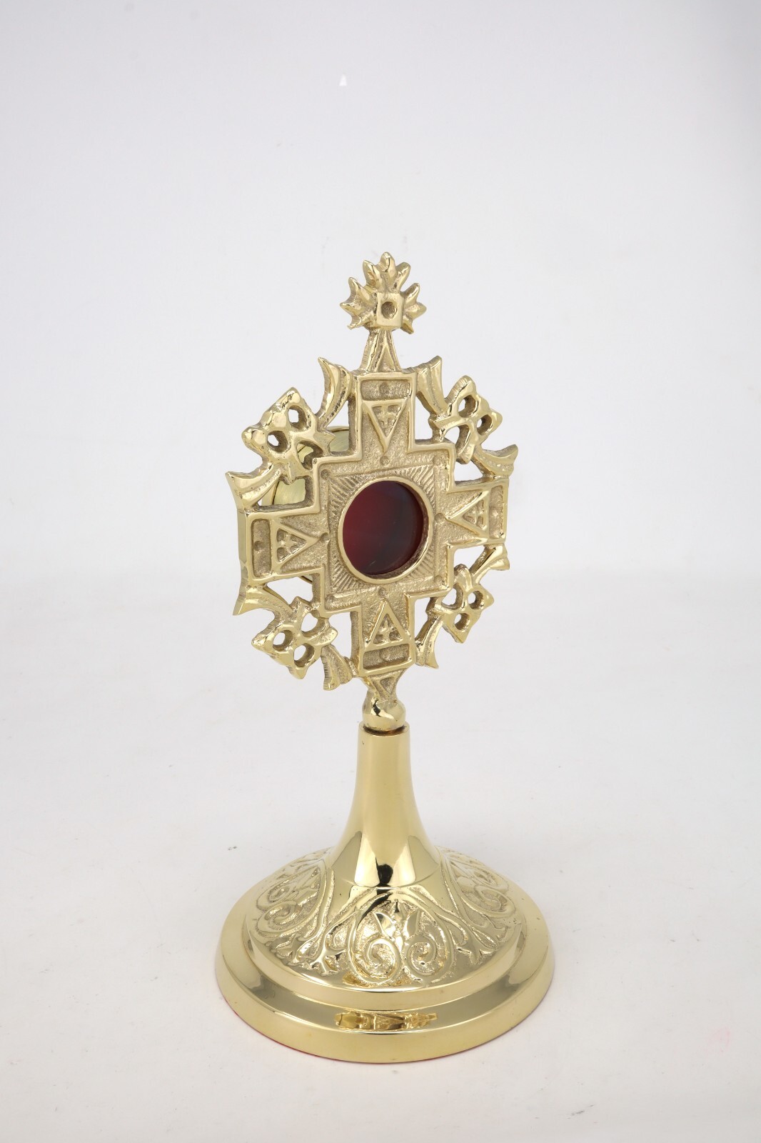 High Polished Brass Ornate Jerusalem Cross Reliquary for Church or Home 8 In
