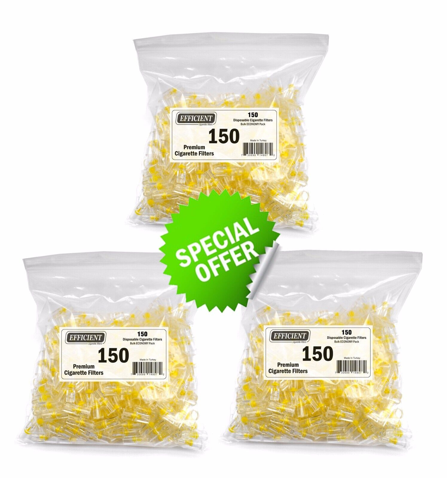 450 EFFICIENT Cigarette Filters Bulk Economy Pack  Block, Filter Out Tar