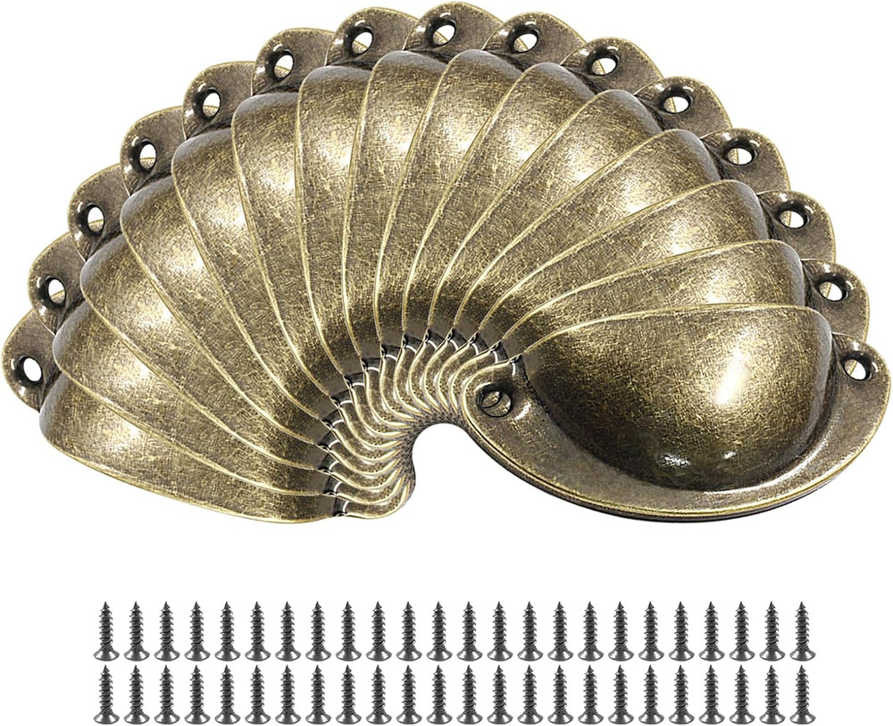 24Pcs Antique Cup Drawer Pulls, Brass Bronze Bin Cup Pulls Knobs, Cabinet Pul...