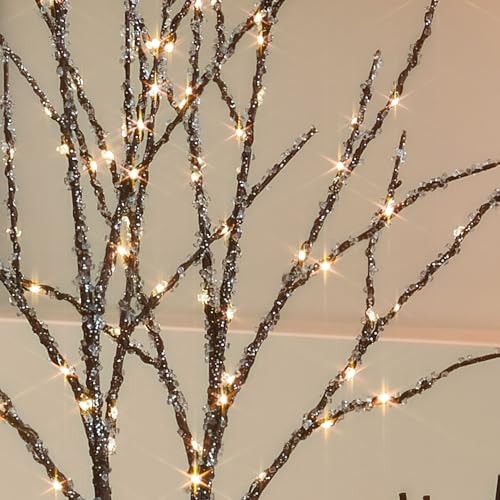Lighted Branches with Ice Timer 100 LED 32IN, Artificial Tree Branch Brown
