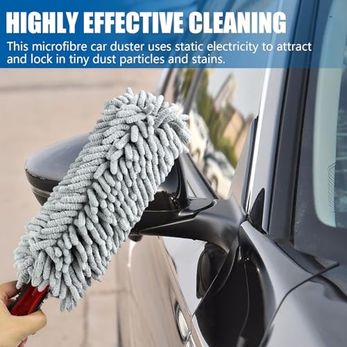 Car Duster Interior & Exterior, 13.78" Soft Microfiber Auto Duster Light Gray
