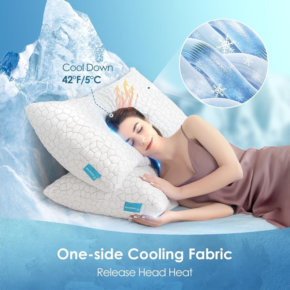 Cooling Bed Pillows for Sleeping 1 Pack Shredded Memory Foam Pillows Adjustab...