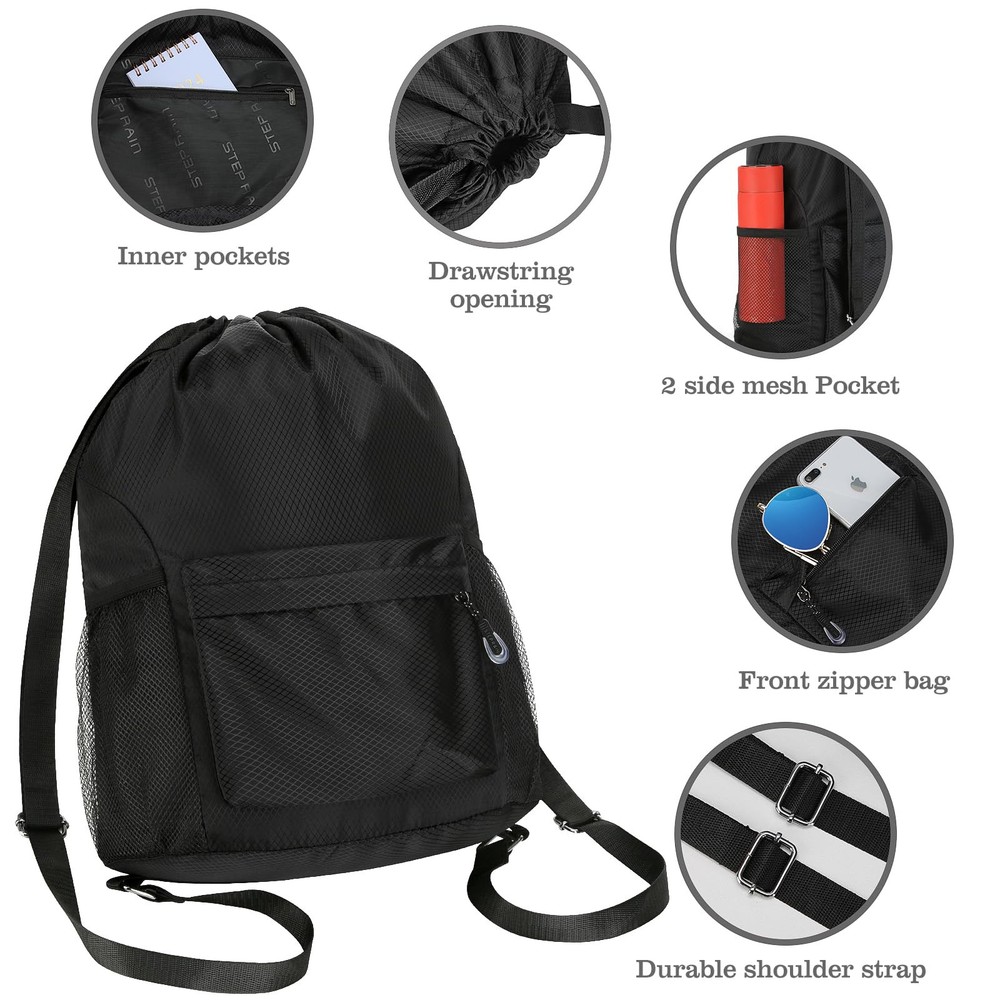 Waterproof Drawstring Bag, Lightweight String Backpack with Water Bottle Hold...