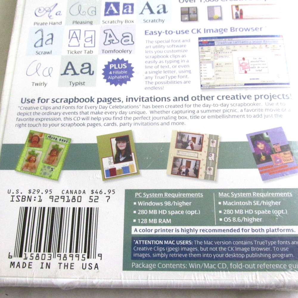 Creating Keepsakes Clips Fonts For Everyday Celebrations Graphic CD Software NIP