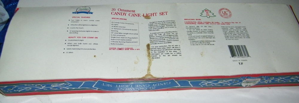 Vintage Christmas Blow Mold 20 Candy Cane String Light Set Working!