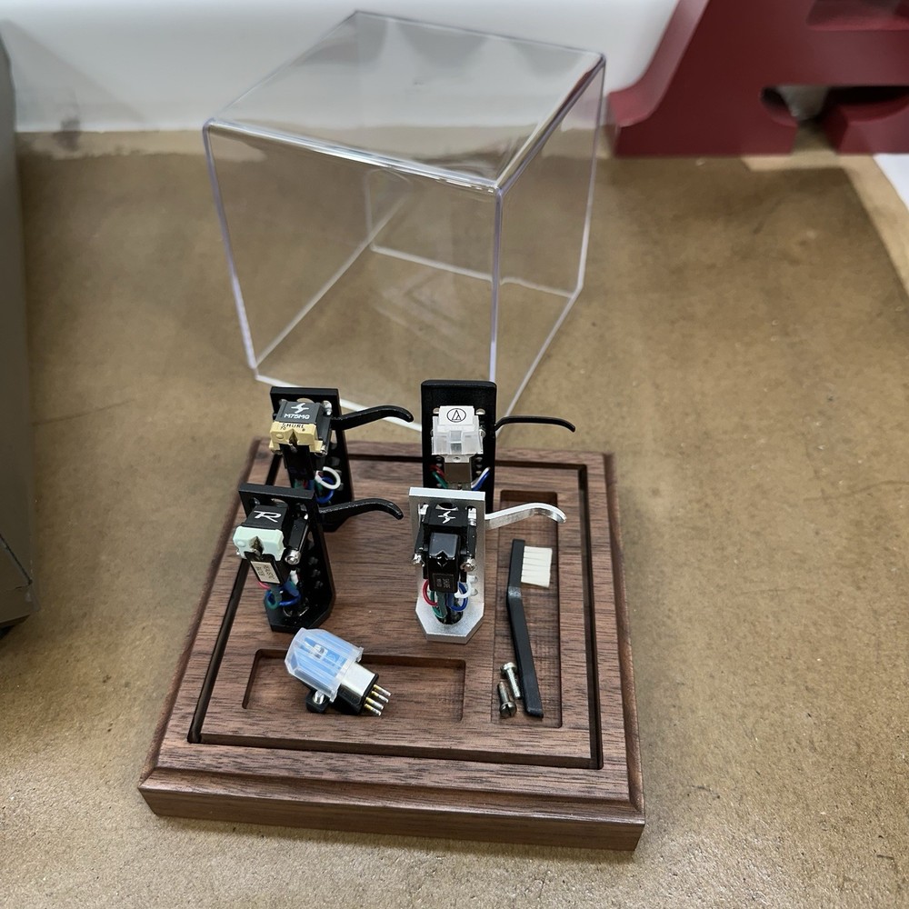 Turntable Cartridges Headshell Display Walnut Acrylic -Four + Accessories Read