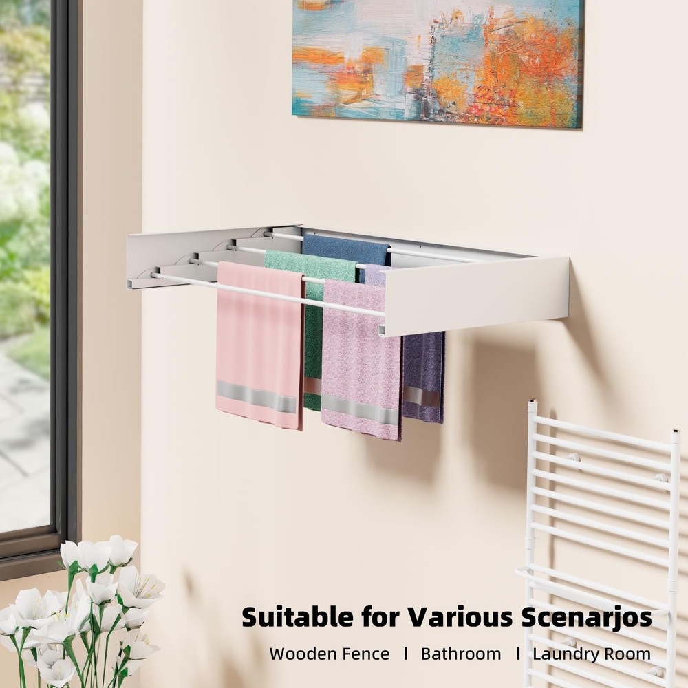 Laundry Drying Rack Collapsible, Wall Mounted Clothes, Retractable Wall Dryin...