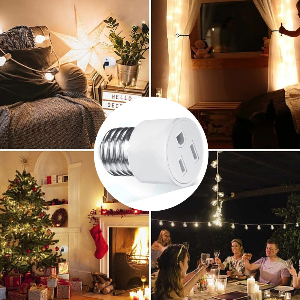 2 Pack E26/E27 2/3 Prong Light Socket to Plug Adapter Polarized Screw in Outlet