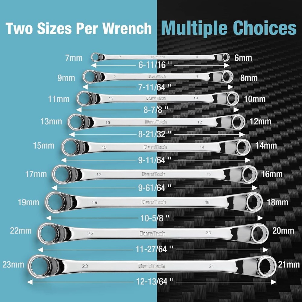 9 PCS Double Box End 75 Degree Deep Offset EXTRA LONG Wrench Tools Set 6-23Mm US